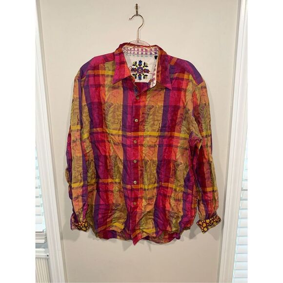 Robert Graham Kaukura Luzon Long Sleeve Button Up Shirt Linen Blend Large Plaid - Picture 1 of 4